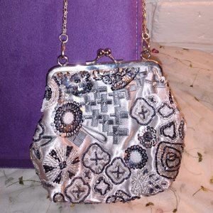 Pewter Beaded Satin evening bag